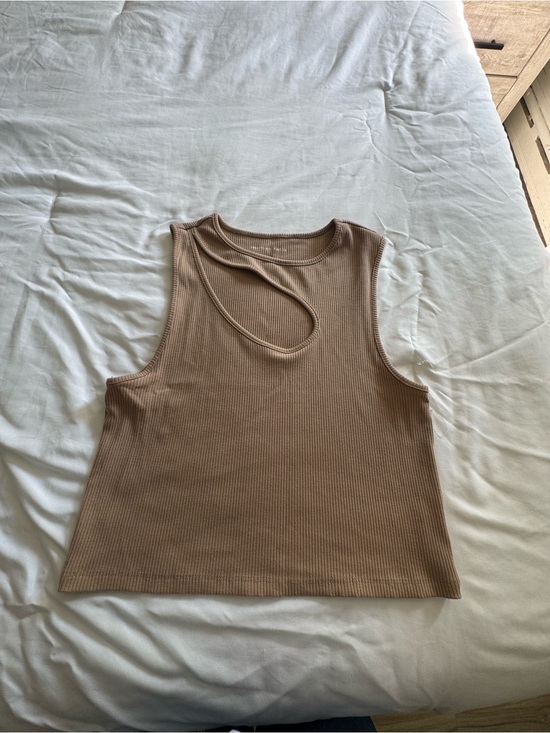 American Eagle Outfitters Tops - American Eagle Asymmetric Cutout Ribbed Tank Top - Tan